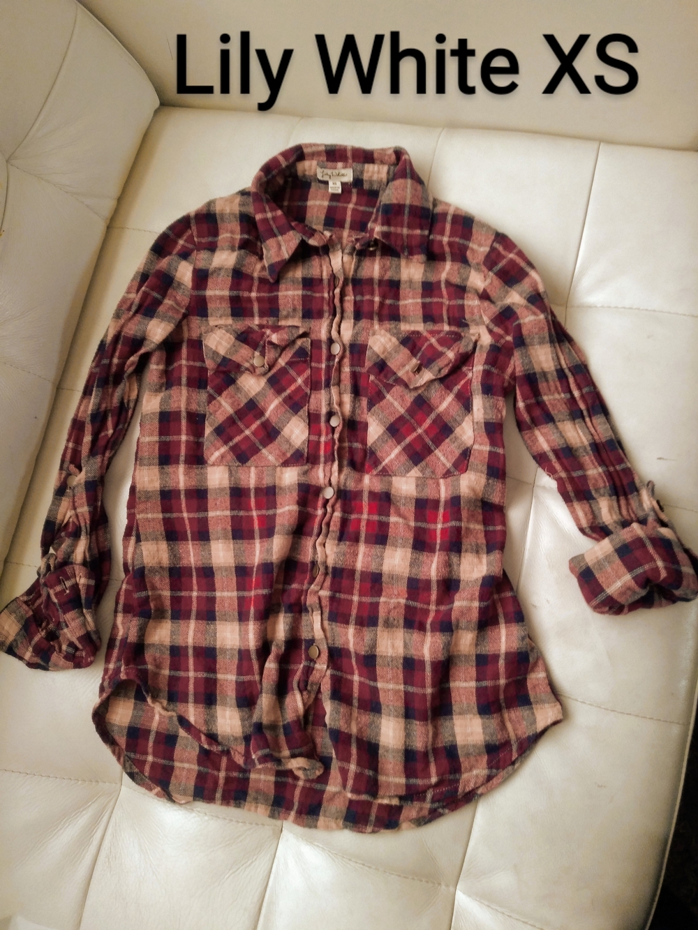 Lily White Dark Red & Cream Plaid Button-Down Shirt